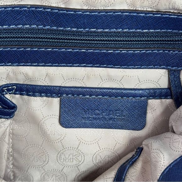 Michael Kors Saffiano Leather Chainlink Hamilton Tote Bag Navy Blue Silver - Picture 8 of 13